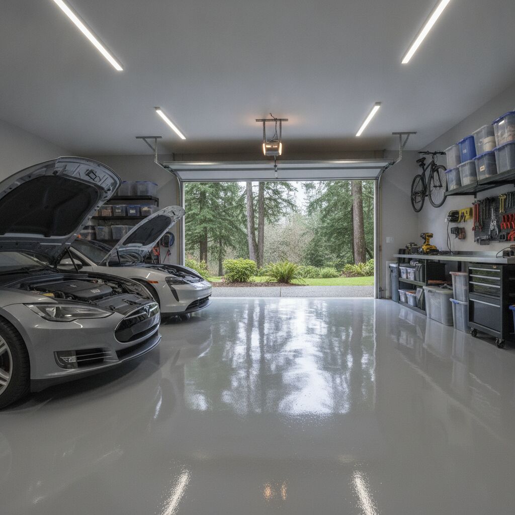 Polyurea garage floor coating installation in Washington